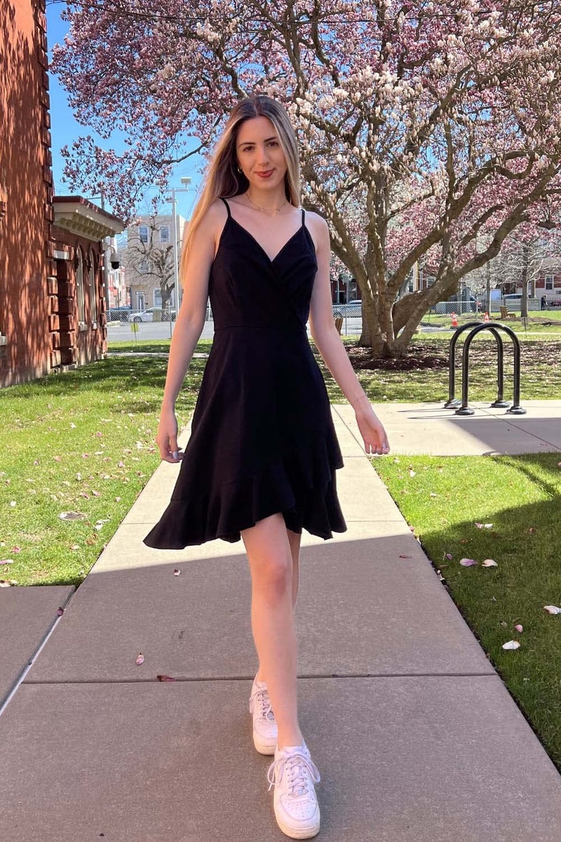ULTRANICE Black Summer Dress Womens 2025 Sundresses Spring Casual Wrap Flowy Midi Vestidos Outfits Clothes Wedding Guest Semi Formal Graduation Party V Neck Spaghetti Strap Dresses(Black,M) - Image 4